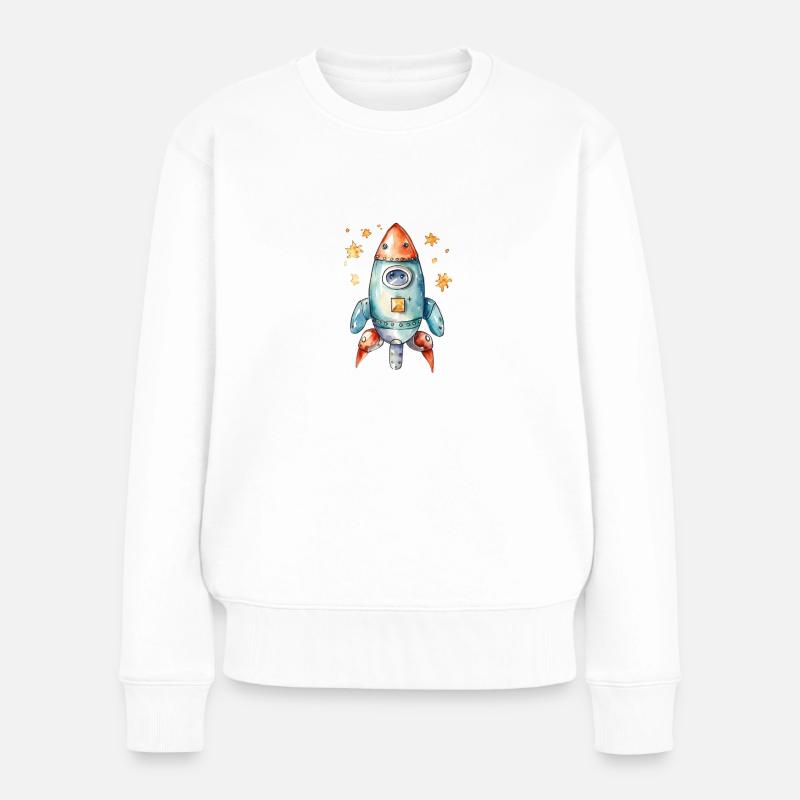 Rakete Wasserfarben Zeichnung - Frauen Premium Bio Pullover - Weiß