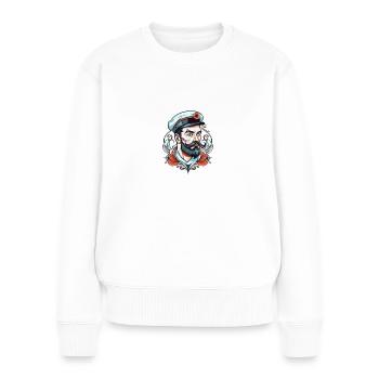 Kapitän Neo Traditional Tattoo Zeichnung - Frauen Premium Bio Pullover - Weiß - Vorne - Julia (174cm)