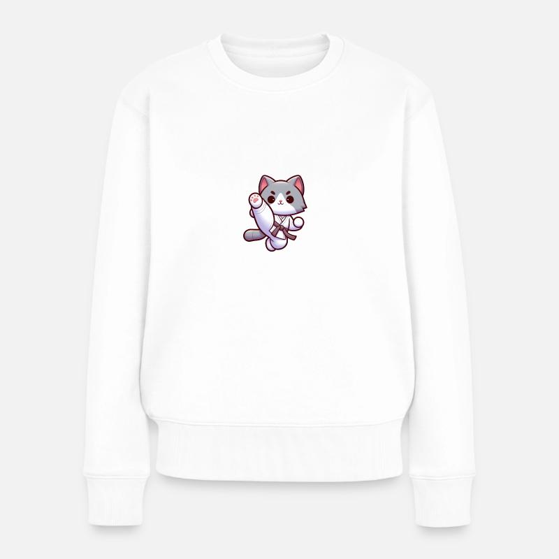 Katze Karate Kick Kampfsport Kampfkunst - Frauen Premium Bio Pullover - Weiß