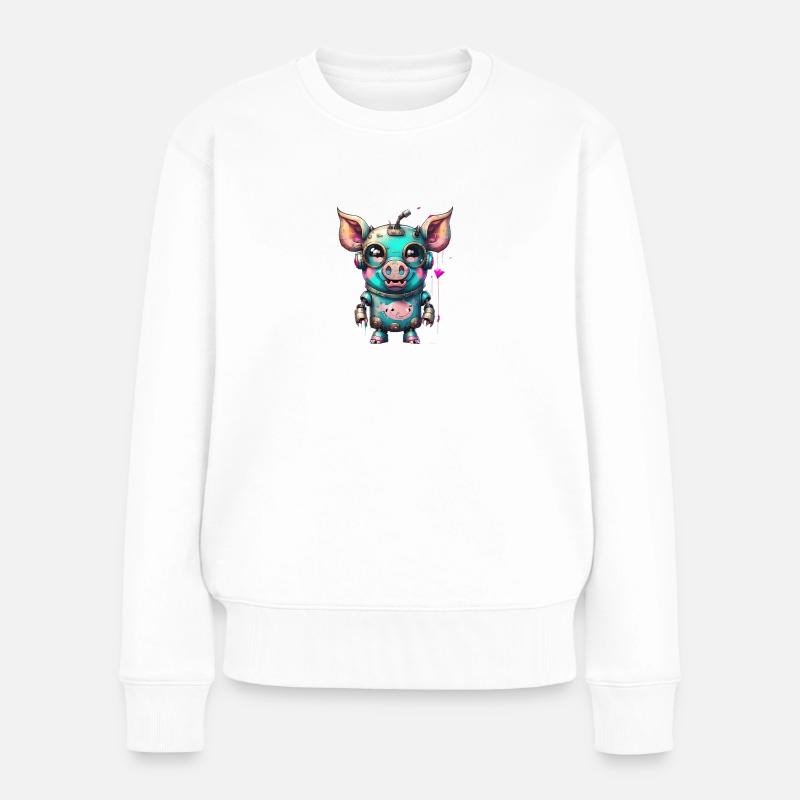 Roboter Schwein - Frauen Premium Bio Pullover - Weiß