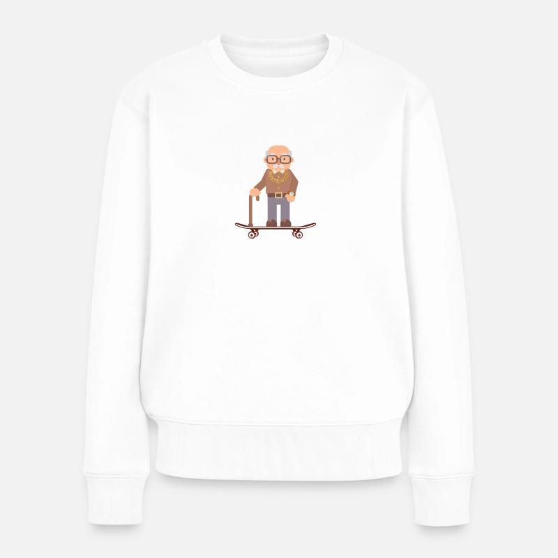 Lustiger Opa skating | Funny Skateboard Opa Design - Frauen Premium Bio Pullover - Weiß