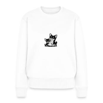 Chiwawa Liebe: Mutter und Welpe in Schwarz-Weiß - Frauen Premium Bio Pullover - Weiß - Vorne - Julia (174cm)