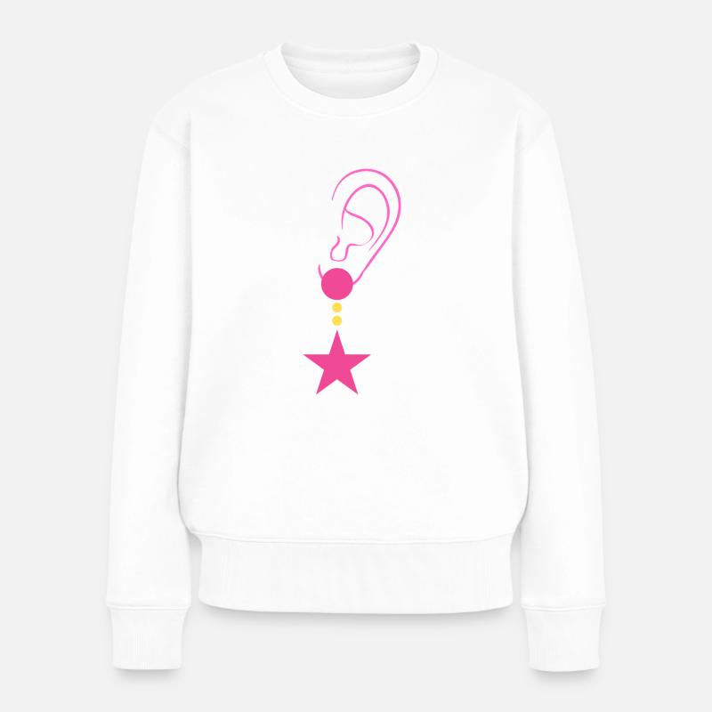 Oreille avec boucle d’oreille - Pull Premium bio Femme - blanc
