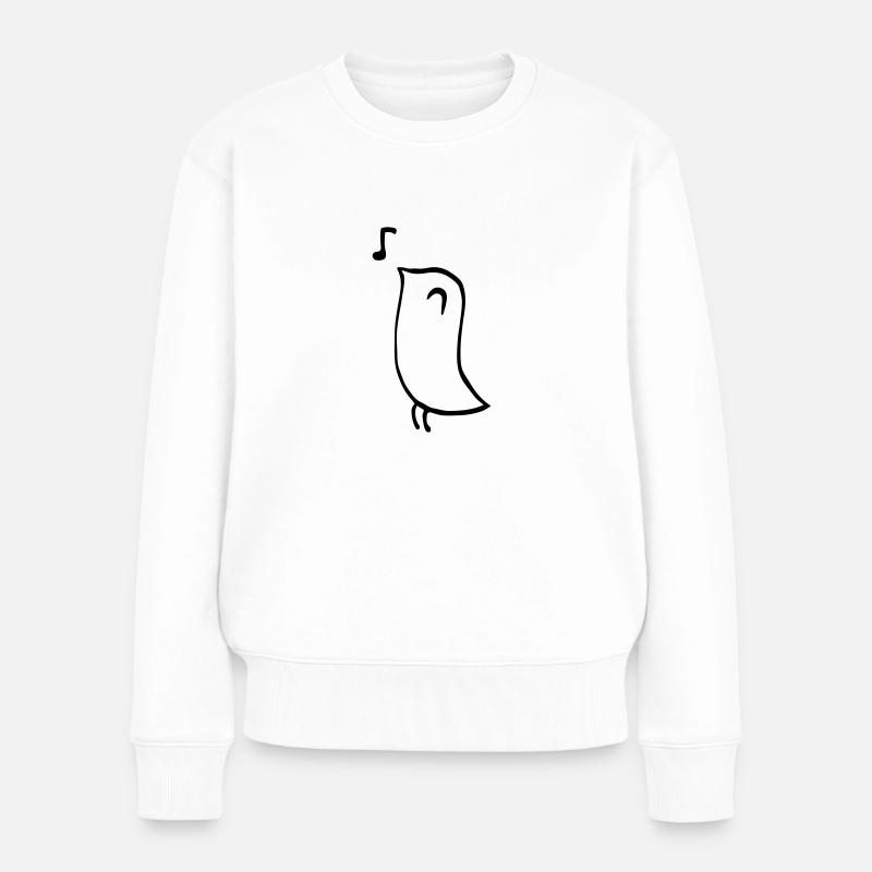 Singender Vogel – minimalistisches Strichzeichnung - Frauen Premium Bio Pullover - Weiß