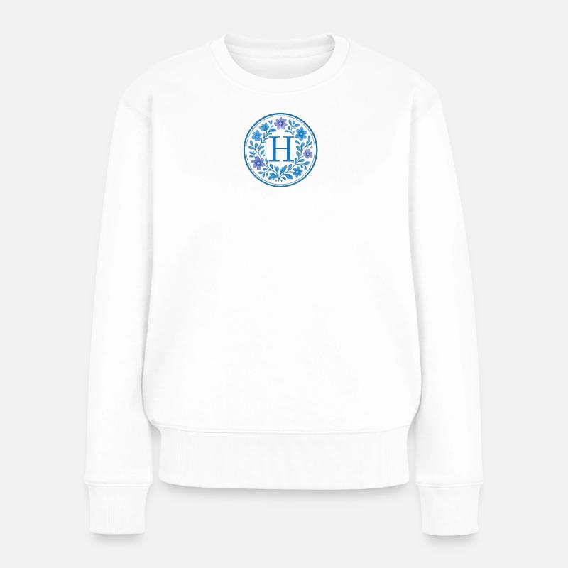 Elegant Ceramic Floral Logo - Letter H - Frauen Premium Bio Pullover - Weiß