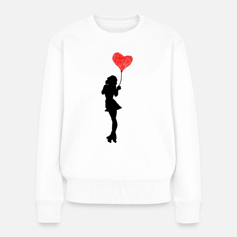 Rollschuh Tänzerin mit Herz Luftballon - Frauen Premium Bio Pullover - Weiß