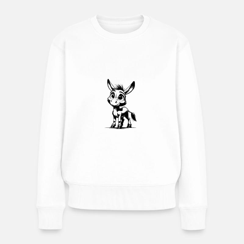 Knuffiger kleiner Esel Bleistift Zeichnung - Frauen Premium Bio Pullover - Weiß