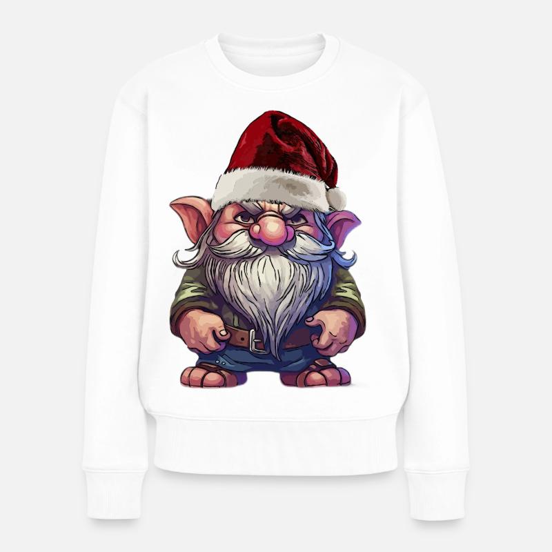 Weihnachtsgnom mit Wichtel beleidigt  - Frauen Premium Bio Pullover - Weiß