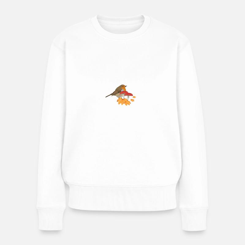 Robin, Automne, Oiseau, Observateur d’oiseaux, Halloween - Pull Premium bio Femme - blanc