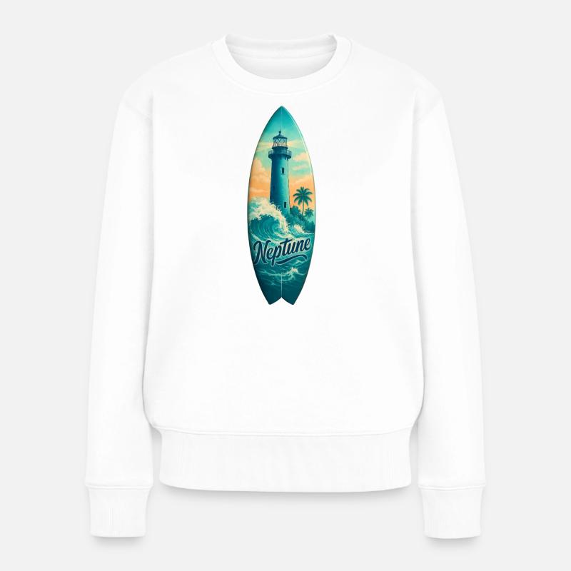 Neptune Lighthouse Surfbrett - Frauen Premium Bio Pullover - Weiß