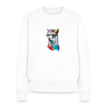 Alpaga Llama Head Nerd Lunettes - Pull Premium bio Femme - blanc - Devant - Julia (174cm)