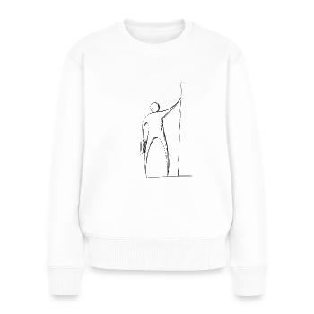 Skizzenhafte Figur, stiller Beobachter, Wanderer - Frauen Premium Bio Pullover - Weiß - Vorne - Julia (174cm)