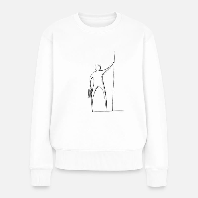 Skizzenhafte Figur, stiller Beobachter, Wanderer - Frauen Premium Bio Pullover - Weiß
