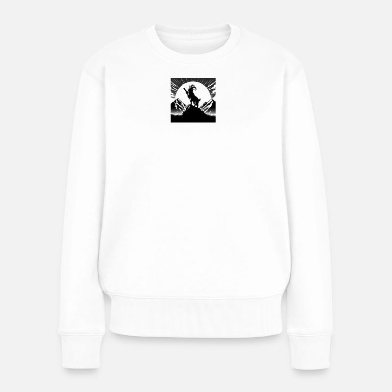 Ziege mit erhobenem Huf, Comic, Zeichnung, schwarz - Frauen Premium Bio Pullover - Weiß
