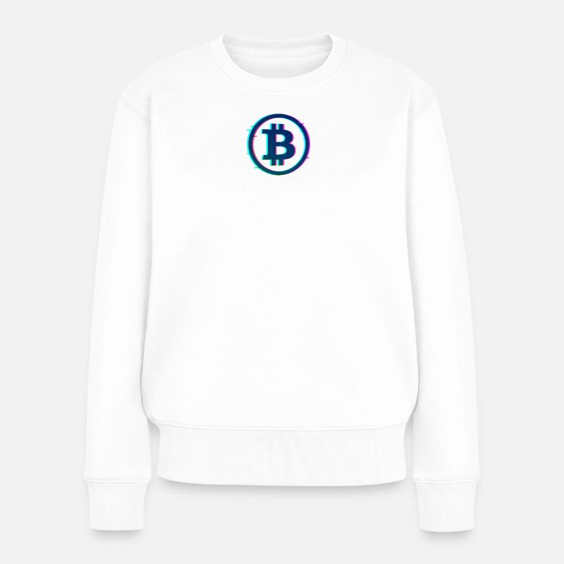 Neon Bitcoin Logo – Futuristic Crypto Glow Design - Frauen Premium Bio Pullover - Weiß