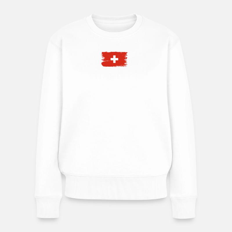 Schweizerische Flagge Pinselstrichkreuz - Frauen Premium Bio Pullover - Weiß