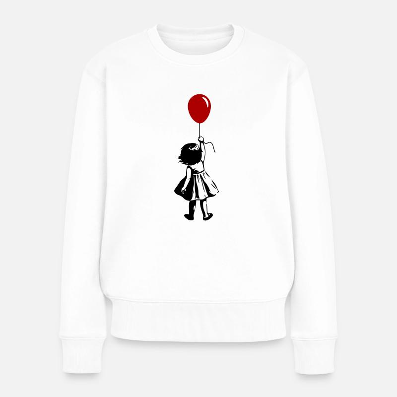Mädchen mit rotem Ballon - künstlerischer Stil - Frauen Premium Bio Pullover - Weiß