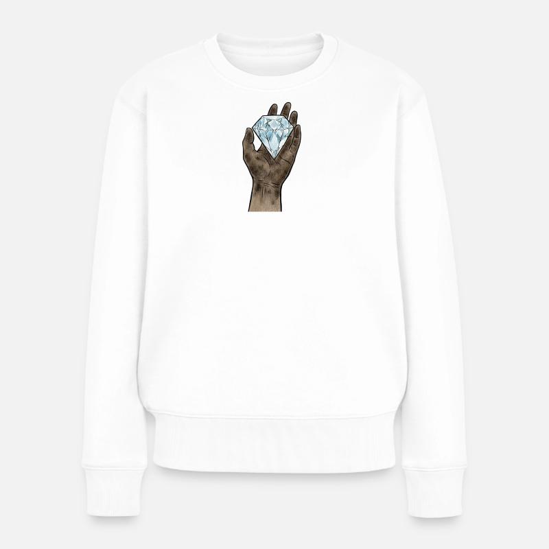 Minimalistischer handgefertigter Diamant - Frauen Premium Bio Pullover - Weiß
