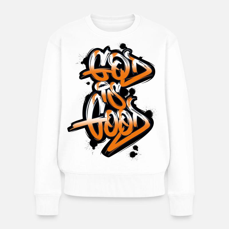 God is Good Graffiti - Urban Faith Style! - Frauen Premium Bio Pullover - Weiß
