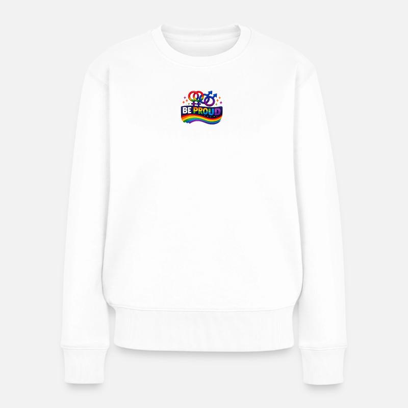 Be Proud Rainbow Pride Emblem - Frauen Premium Bio Pullover - Weiß