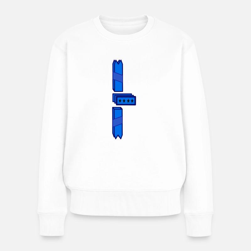 Blau - Frauen Premium Bio Pullover - Weiß