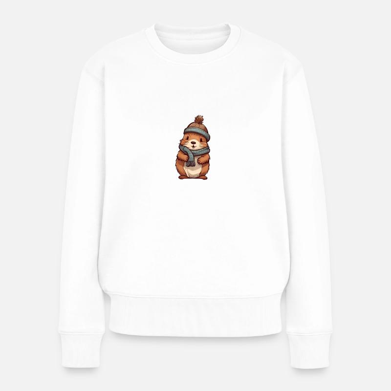 Castor mignon dans un look d’hiver festif ! - Pull Premium bio Femme - blanc