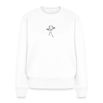 Stickperson, stickman soulevant des poids, dans le gymnase - Pull Premium bio Femme - blanc - Devant - Julia (174cm)