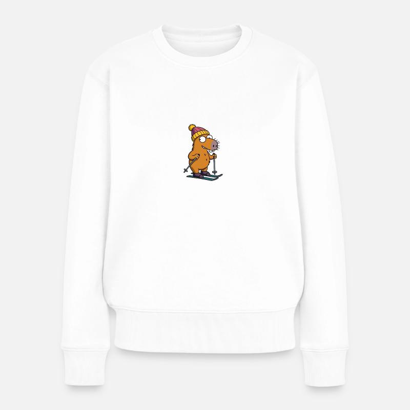 Comic Wasserschwein Capybara Ski Mütze Piste Berg - Frauen Premium Bio Pullover - Weiß