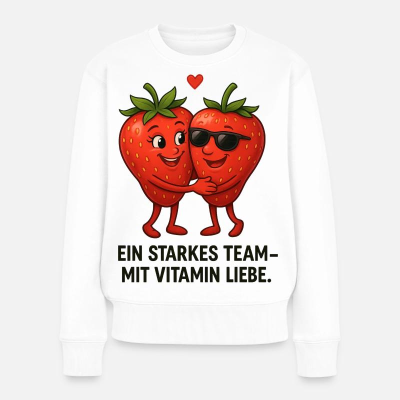Erdbeere starkes Team Liebe Paar karikatur  - Frauen Premium Bio Pullover - Weiß