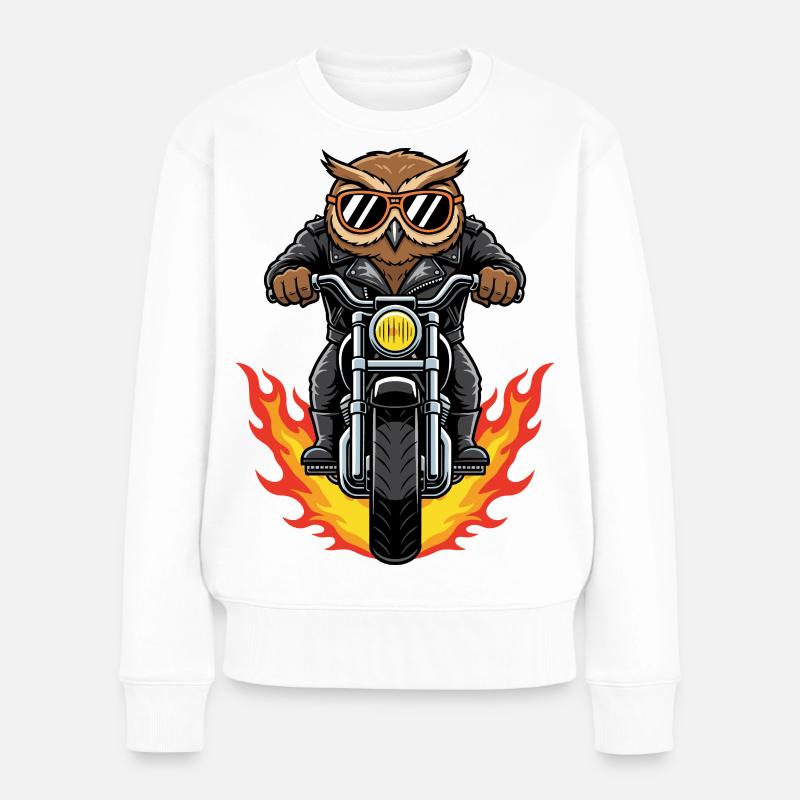 Cool Biker Owl Motorradflammen - Frauen Premium Bio Pullover - Weiß