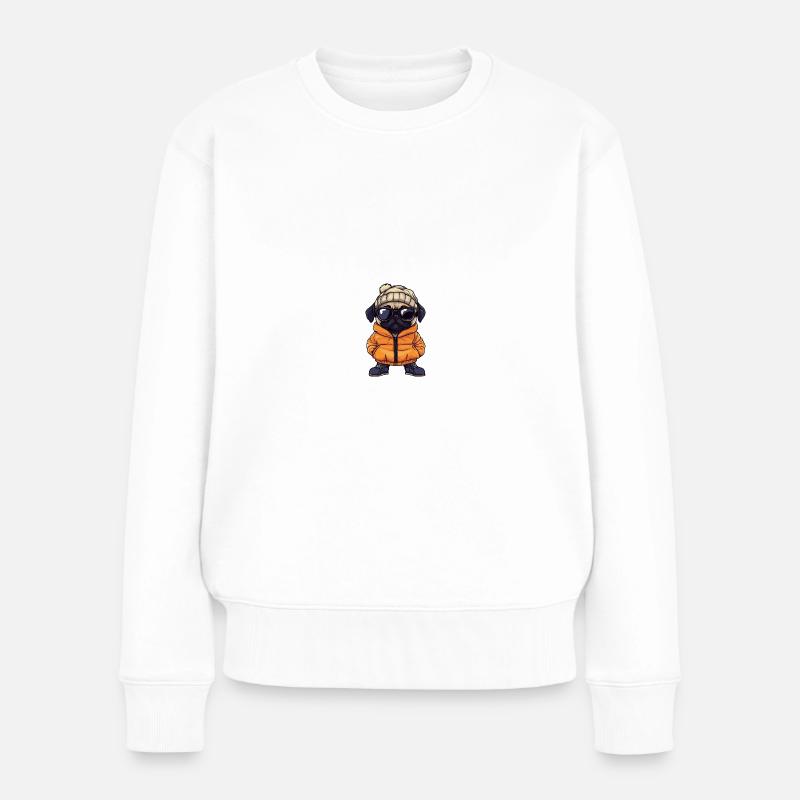 Mops Hund Winter Comic - Frauen Premium Bio Pullover - Weiß