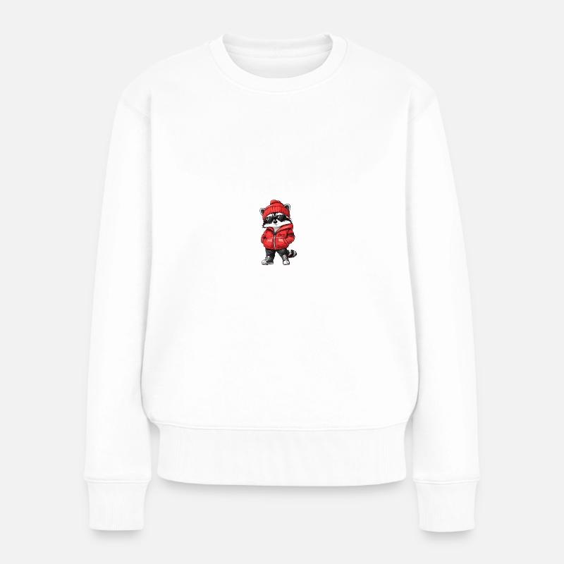Waschbär Winter Comic - Frauen Premium Bio Pullover - Weiß