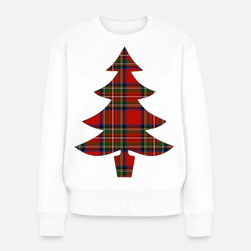 Tartan Weihnachtsbaum - Frauen Premium Bio Pullover - Weiß