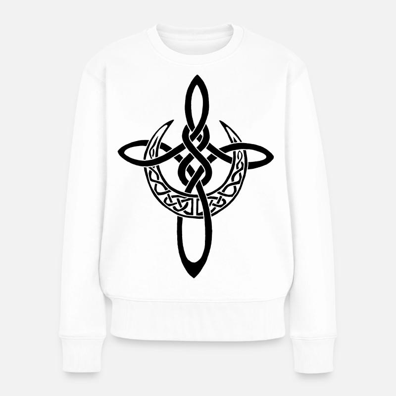 Schwarzes Mondkreuz - Frauen Premium Bio Pullover - Weiß