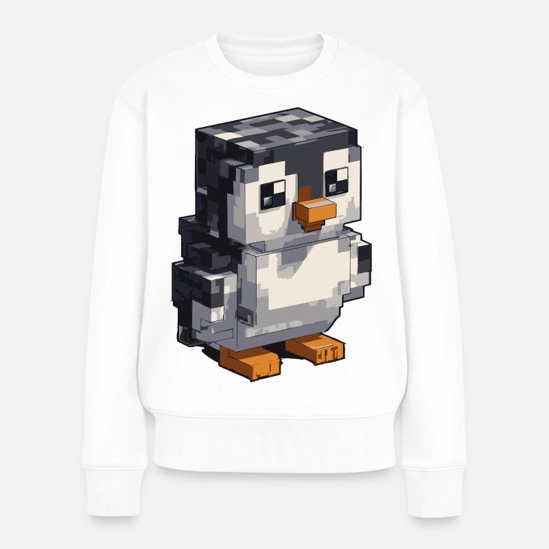 Niedlicher Pixel-Pinguin - Frauen Premium Bio Pullover - Weiß