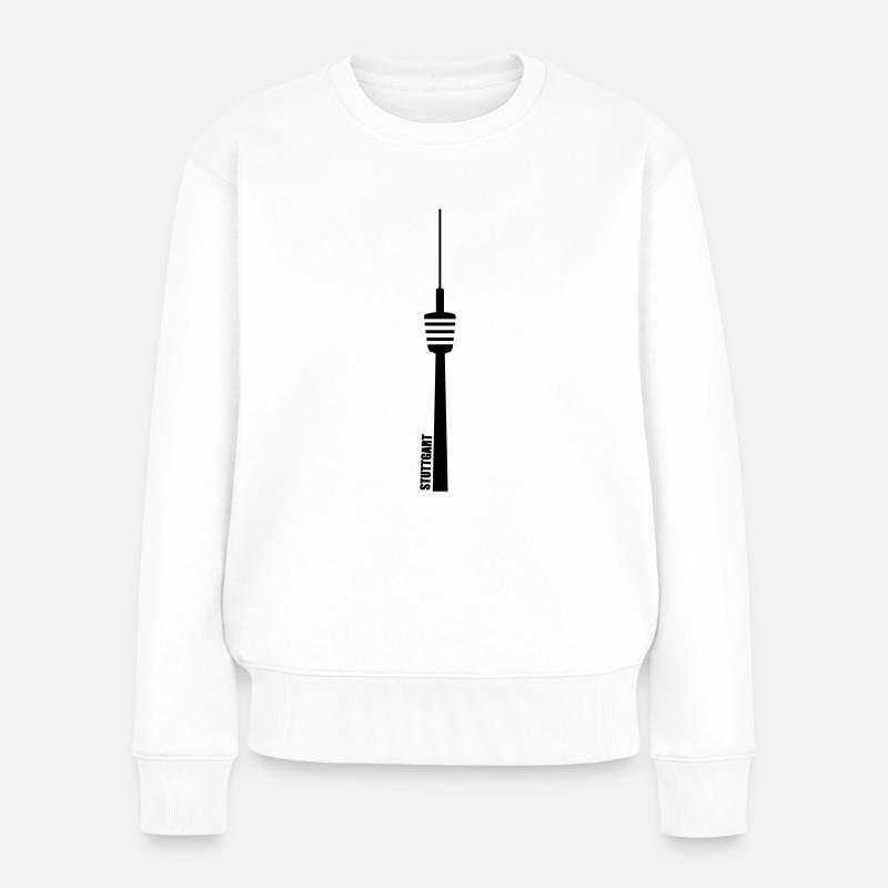 Fernsehturm Stuttgart 0711 City Umrisse Schriftzug - Frauen Premium Bio Pullover - Weiß