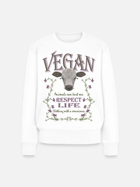 VEGAN - RESPECT LIFE - Frauen Premium Bio Pullover - Weiß
