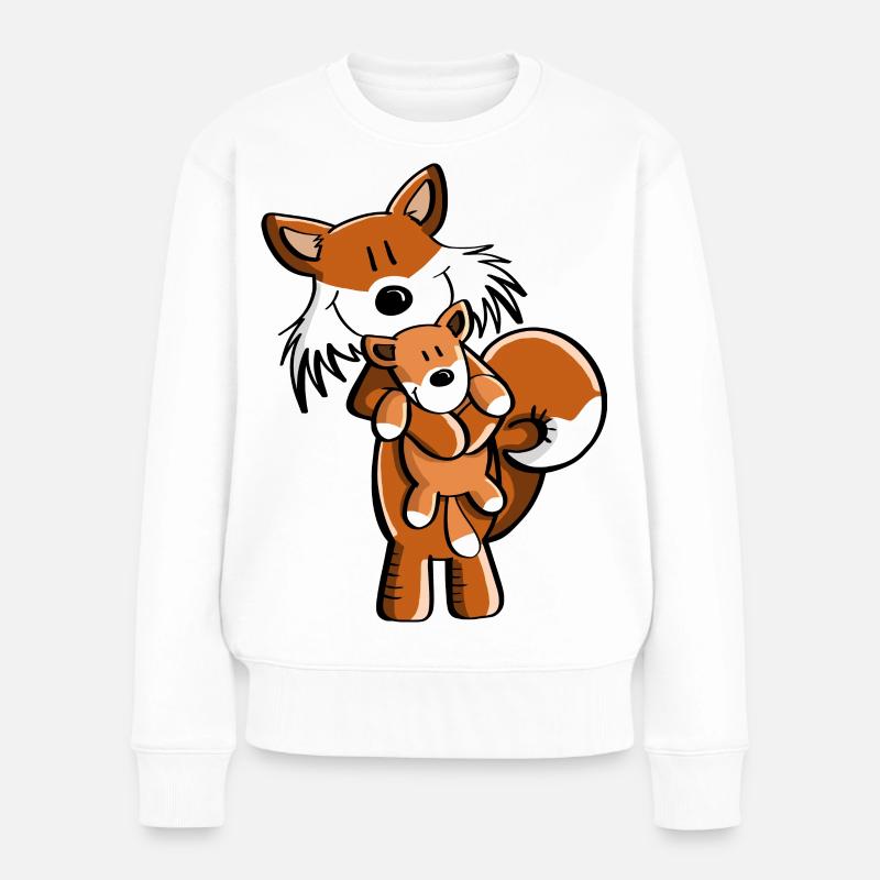 Fuchs mit Babyfuchs - Comic- Geschenk - Kinder - Frauen Premium Bio Pullover - Weiß