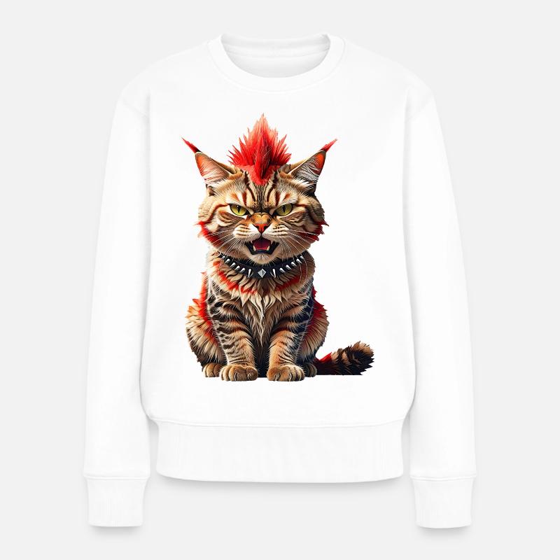Punk Katze - Frauen Premium Bio Pullover - Weiß