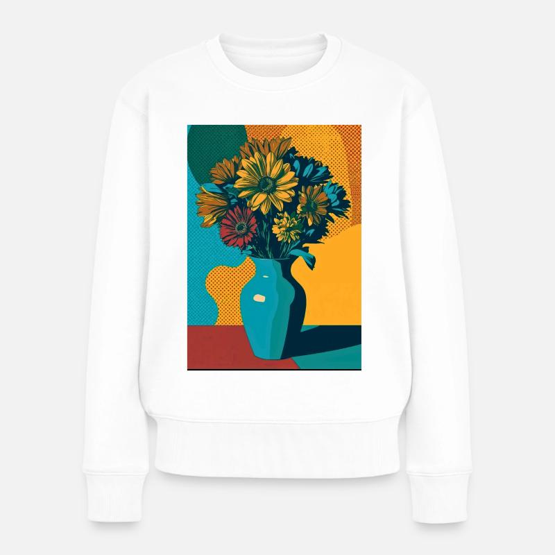 Pop Art Blumen auf blauer Vase - Frauen Premium Bio Pullover - Weiß