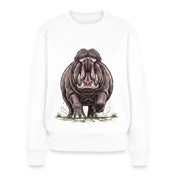 Hippopotame en Charge Puissance Sauvage - Pull Premium bio Femme - blanc - Devant - Julia (174cm)