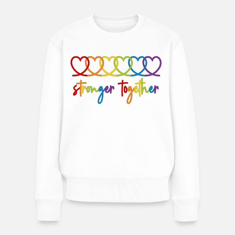 Regenbogen Herzen Stronger together Pride Month - Frauen Premium Bio Pullover - Weiß