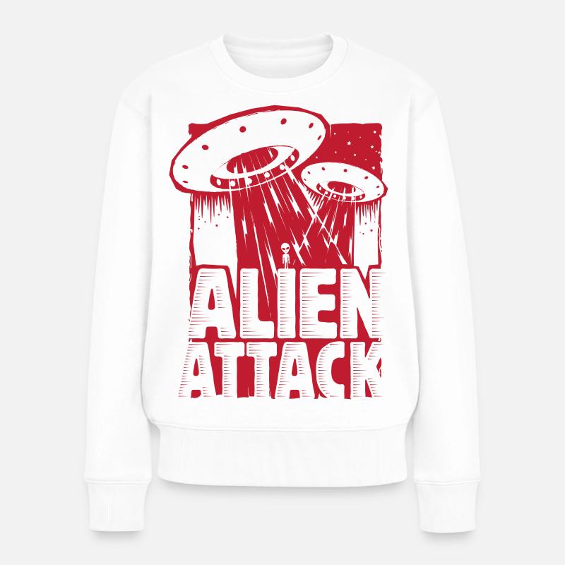 Alien Attack - Frauen Premium Bio Pullover - Weiß