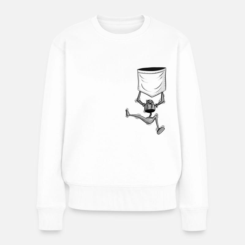 Lässig sportlicher Roboter hängt an der Tasche - Frauen Premium Bio Pullover - Weiß