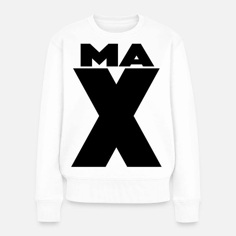 Max X – Minimal Name Design - Frauen Premium Bio Pullover - Weiß