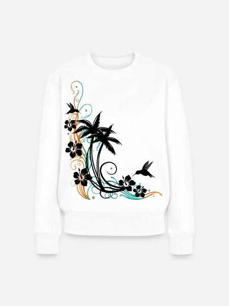 Palmen Hibiskus Kolibri Sommer - Frauen Premium Bio Pullover - Weiß