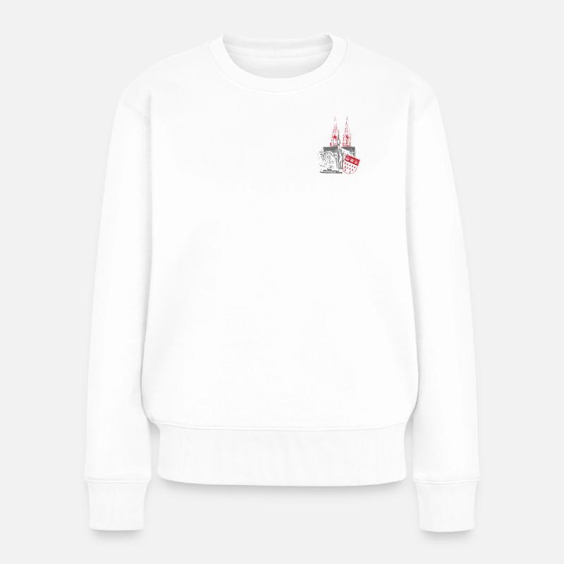 Köln Aufdruck Rot / Grau - Frauen Premium Bio Pullover - Weiß