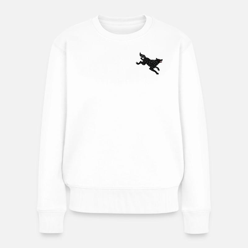 Schwarzer Wolf läuft - Frauen Premium Bio Pullover - Weiß