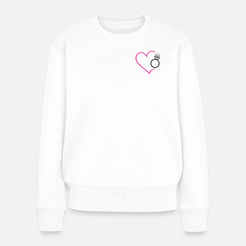 Herz mit Diamantring Ehering Ring Hochzeit Braut - Frauen Premium Bio Pullover - Weiß