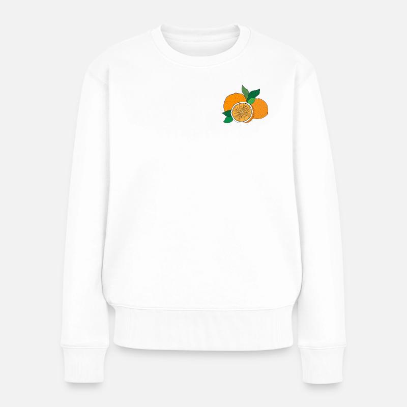 orangefarbener Druck - Frauen Premium Bio Pullover - Weiß